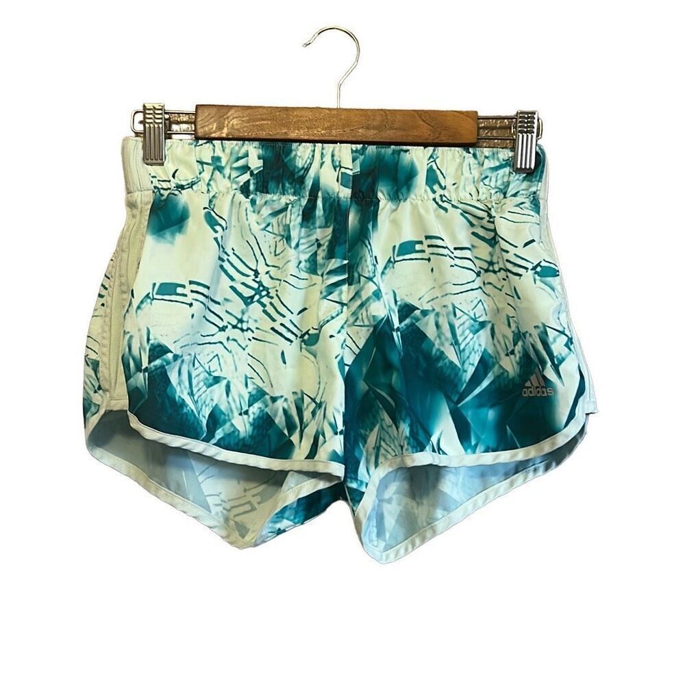 Adidas Running Shorts Women's Athletic‎ Teal White Geometric Print